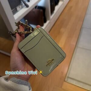 NWT Coach Zip Card Case With Bows CEC13 crinkle leather LIGHT PISTACHIO